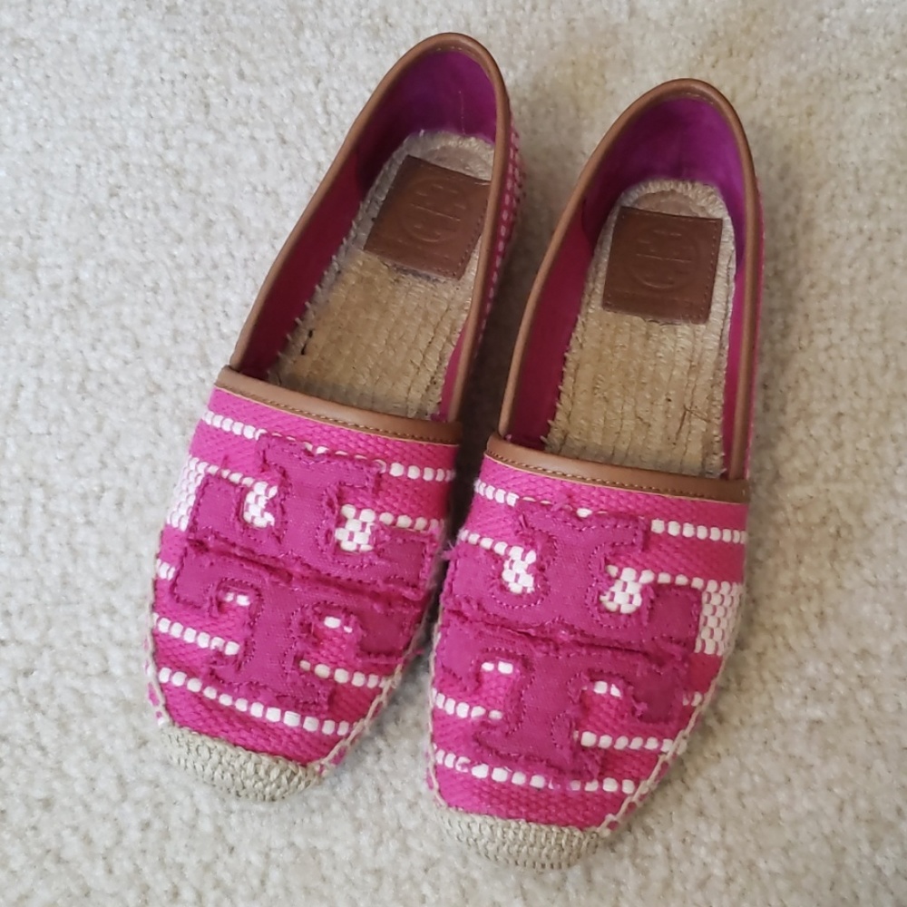 Tory Burch Pink & White Canvas Espadrilles Size 6
